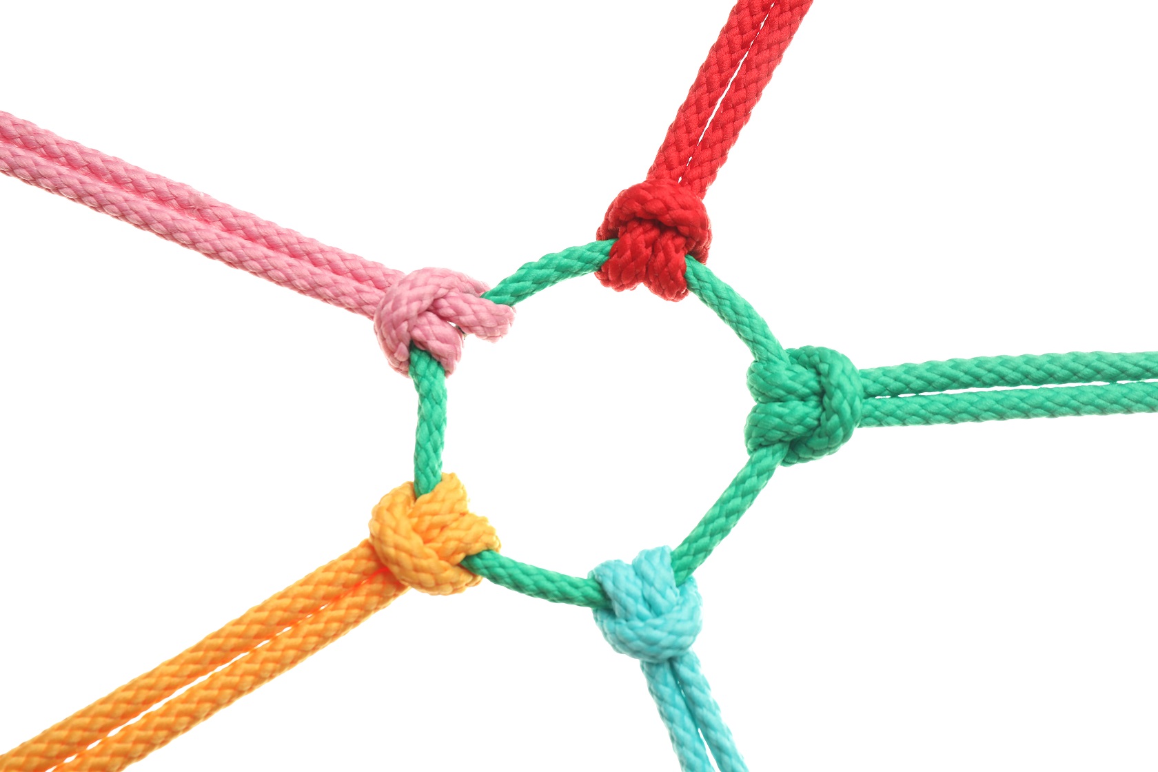 Colorful ropes tied together on white background. - Building a Good Life