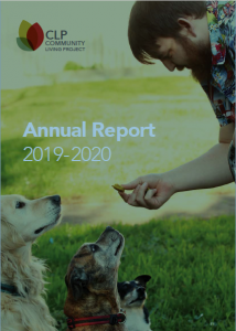 Report cover with title laid over image of three dogs on a lawn in the sun, noses raised towards a man who is leaning down to them holding a dog treat.