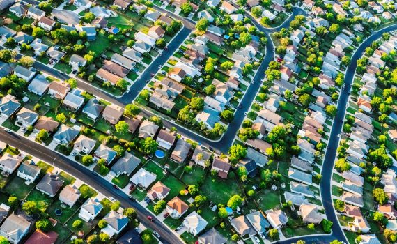 aerial photo of suburban houses