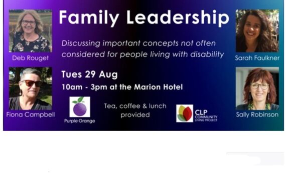 Family leadership banner - title and CLP and JFA Purple orange logos on purple background